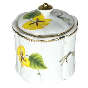 Godinger Vanity Canister Lid Set 4" Dragonfly Bee Flowers Gold Tivoli Yellow Vtg